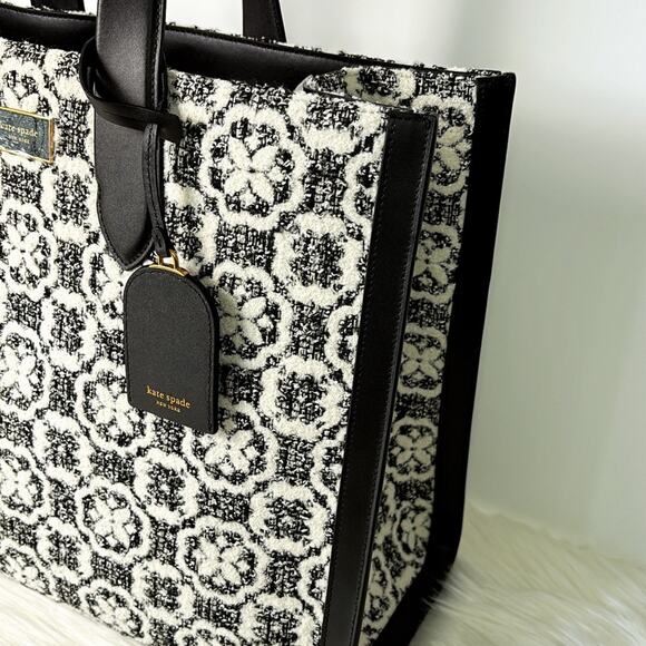 NWT Kate Spade Manhattan Spade Flower Monogram Tweed Large Tote Purse - Picture 7 of 12